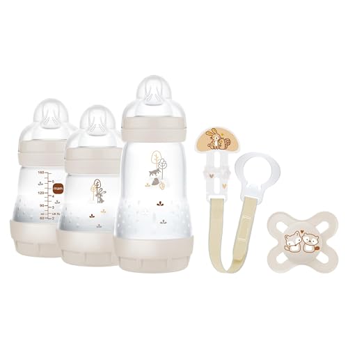 MAM, Conjunto de recém-nascido, conjunto de presente, inclui: 2 biberões anticólicas de 160 ml, 1 biberão anticólico de 260 ml, 1 chupeta original start, 1 broche para chupetas, a partir de 0 meses,