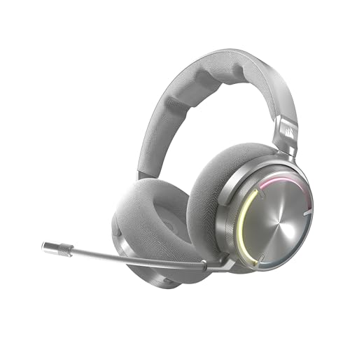 Corsair Virtuoso MAX Wireless Auriculares para jogos com Bluetooth, Dolby Atmos, SoundID, cancelamento ativo de ruído, microfone de qualidade de transmissão para PC, Mac, PS5, PS4, prateado