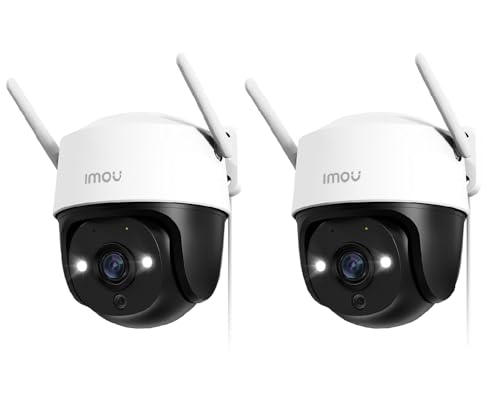 Imou 2-Pack câmara de vigilância WiFi exterior, 3 K (5 MP) câmara de segurança exterior 360 ° PTZ, deteção de humana, visão noturna colorida, rastreamento automático, sereia, áudio bidirecional, Alexa