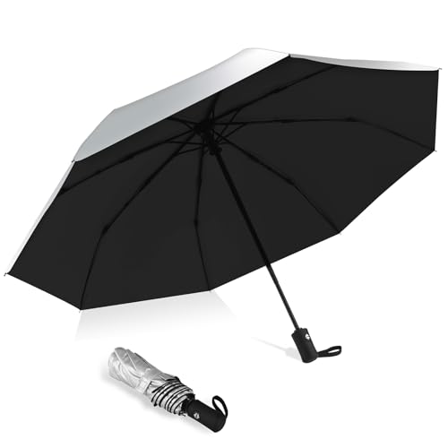 HEXSOLID 92/105 cm Guarda-chuva dobrável antivento mulher e homem UPF 50 + guarda-chuva para o sol com filtro solar proteção UV portátil compacto de viagem com um botão automático aberto e fecho