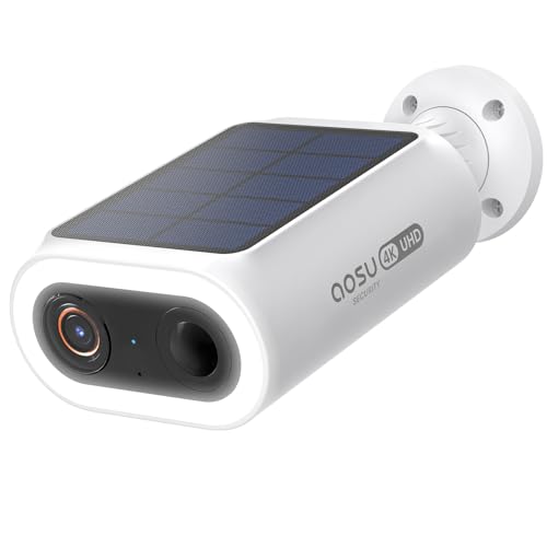 AOSU Câmara de vigilância 4K de 8 MP, bateria solar para exteriores, bateria solar [2025 nova versão UHD K.I. Placa solar integrada] Detecção inteligente de pessoas/automóveis/animais/cercas,