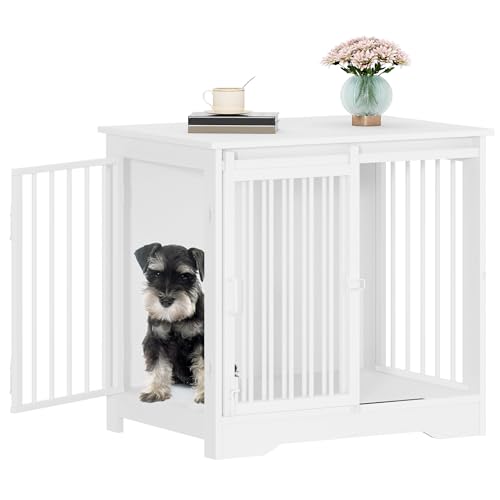 Hzuaneri 69 cm Gaiola para cães, mesa auxiliar, casa moderna para cães, gaiola para cachorros, duplex para animais, 2 portas, 49 × 69 × 64,5 cm, branco DFC84313 W