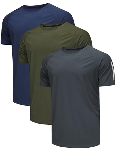 Djtnzdm T-shirt homem t-shirt de manga curta, gola redonda, desportos de secagem rápida Gym Runnig t-shirt de fitness homem respirável para correr roupa desportiva (embalagem de 3/5)