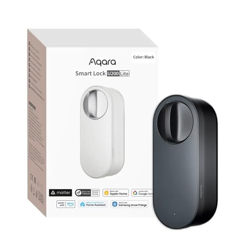 Aqara Fechadura inteligente U200 Lite, Matter over Thread, modo silencioso, bloqueio automático, acesso remoto, bateria recarregável, compatível com Apple Home, Alexa, preto