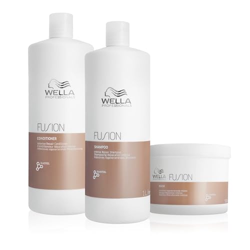 Wella Professionals Pack Fusion, reparação intensa, cabelo danificado, champô (1 L) condicionador (1 L) máscara (500 ml)