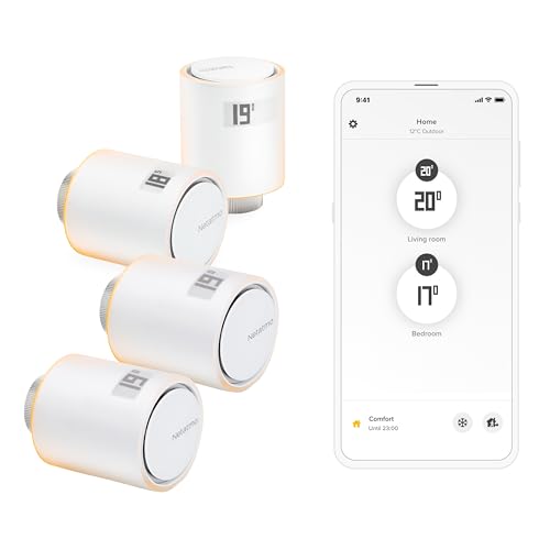 Netatmo Pacote de 4 cabeças térmicas inteligentes - acessório para termostato conectado, controlo remoto, poupança de energia, compatível com Alexa & HomeKit