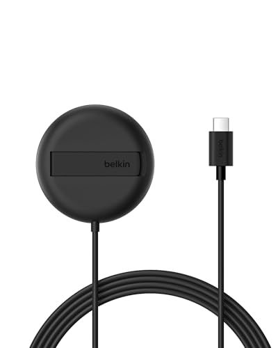 Belkin Carregador sem fios compatível com MagSafe, base de carregamento magnética com suporte vertical de 15 W, certificação Qi2, iPhone 16, Samsung Galaxy S25 e AirPods (sem fonte de alimentação