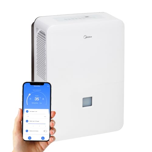 MIDEA Deshumidificador industrial grande capacidade de 50 l para humidade interior até 112 m2/300 m3, desumidificadores para grandes humidades e espaços com reservatório removível - Demufier baixo