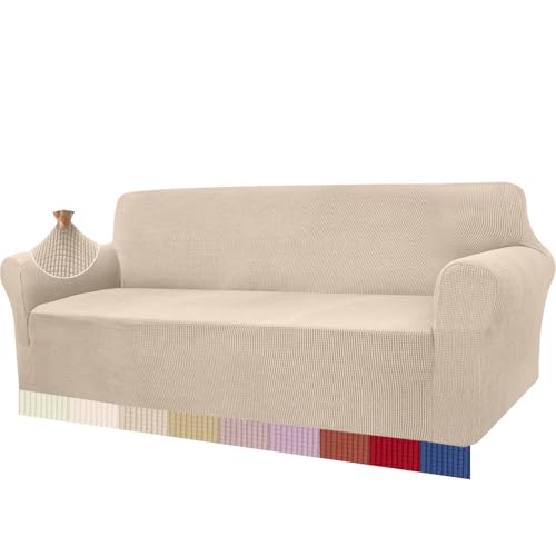 Granbest - Capa de sofá de alta elasticidade, design moderno, jacquard, elástica, para sala de estar, para cães e animais de estimação (4 lugares, bege)