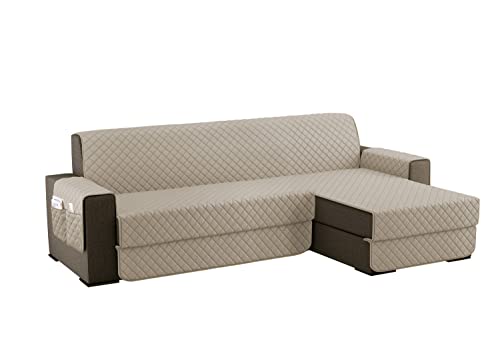 sevi's Capa sofá Chaise Longo 250 cm esquerdo/direito universal reversível, impermeável, protetor de sofá 3 lugares Chaise Longo, com braços, cor bege