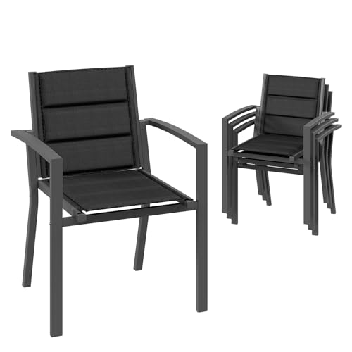Devoko Conjunto de 4 cadeiras de jardim, cadeiras exteriores terraço, sala de jantar alumínio, cadeiras empilháveis, piscina, terraço, sala de jantar, móveis exteriores, cinzento escuro