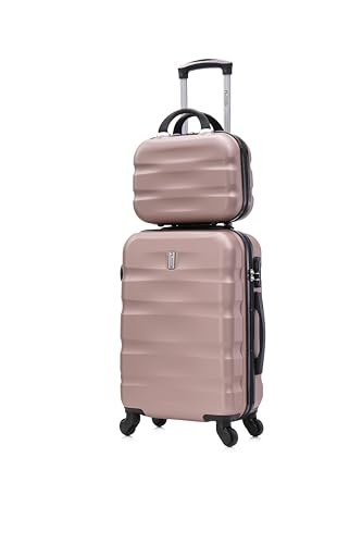 CELIMS - Mala ABS, rígida, resistente, 4 rodas giratórias de 360°, leve com cadeado integrado., Ouro rosa, Jogos de malas