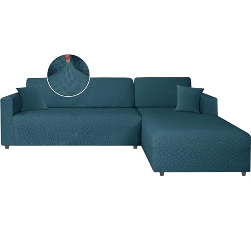 Ystyle Capa sofá Chaise comprida ajustável esquerdo direito, cobertura sofá Chaise Longue, 2 peças protetor sofá elástico ChaiseLongue, capa sofá L (2 lugares + 2 lugares, turquesa)
