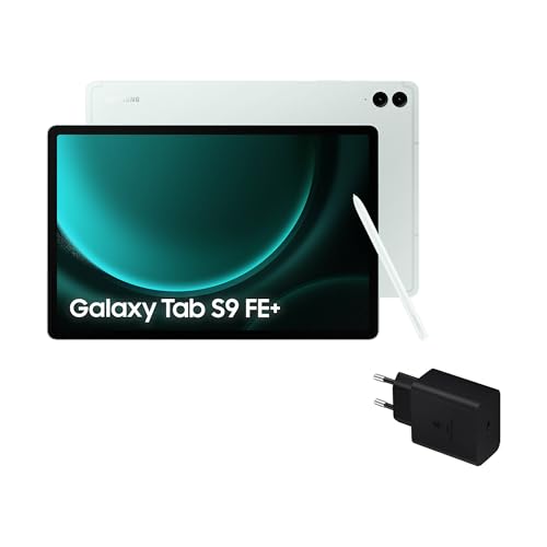 Samsung Galaxy Tab S9 FE+ Tablet carregador, 256 GB, Wifi, S Pen incluída, bateria de longa duração, classificação IP 68, verde menta (versão espanhola)