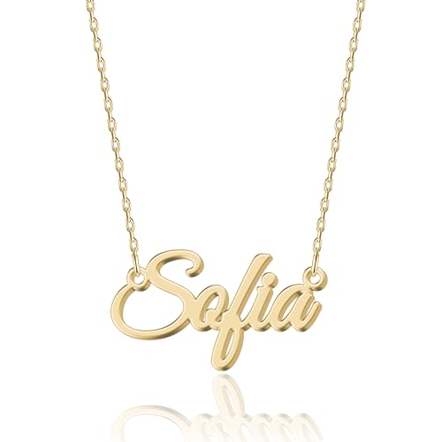 UMAGICBOX Colar personalizado com nome | Escolha entre 14 estilos de fonte | pendente personalizado de aço inoxidável banhado a ouro de 18 K e prata de lei | presente para ela
