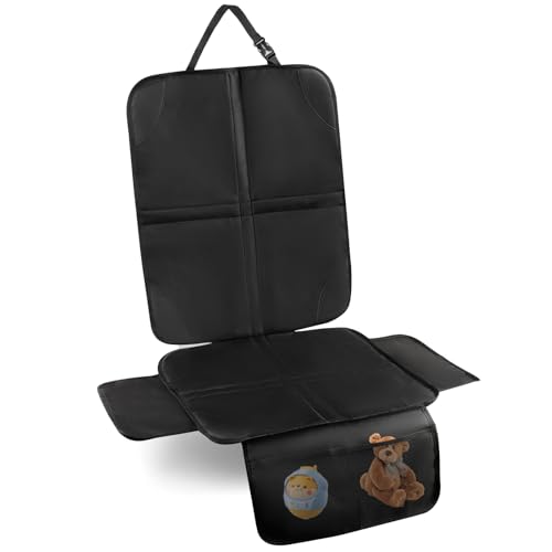 Cozary Protetor de assento de carro para crianças, impermeável e fácil de limpar, tampa traseira para cadeiras de carro, porta-bebés e elevadores, com bolsos de armazenamento