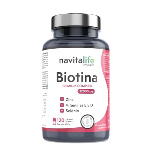 Biotina para o cabelo 12.000 mcg. Com selénio zinco vitaminas E e D. Repare e aumenta o crescimento do seu cabelo, melhora a qualidade das suas unhas e pele. 4 meses de tratamento. 120 cápsulas.