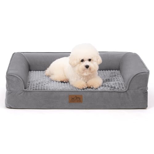 COZY KISS Sofá cão ortopédico grande - cama cão removível e lavável (cinzento-U-Type, S (76 * 51 * 19 cm))