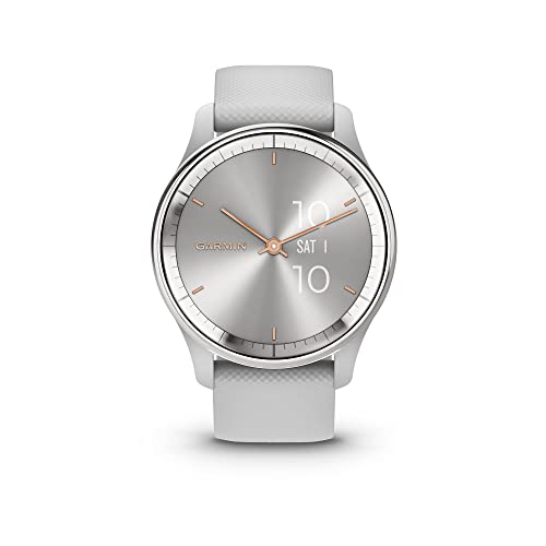Garmin Vivomove Trend, elegante Smartwatch híbrido de 40 mm, com aspeto analógico sofisticado, moldura de aço inoxidável e funções inteligentes, prata cinzento