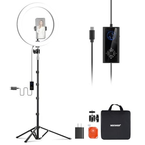 NEEWER 12" 24 W Anel de luz LED de alta potência para telefone com 71" suporte, Bi Color 2900K-7000K, entrada USB tipo C PD, CRI97 1810lux/0,5 m 12 cenários para transmissão ao vivo zoom ikTok, R 42B