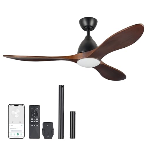 VONLUCE Ventoinha de teto inteligente com luz, 132 cm, controlo remoto, compatível com Alexa e Google, ventilador de teto com luz silenciosa com 3 pás, ReverTYXL para quarto, sala de estar, estúdio