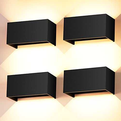 4 peças 24 W apliques parede exterior/interior 3000 K branco caldo aplique de parede ângulo de feixe ajustável aplique parede interior impermeável IP65 preto aplique exterior parede