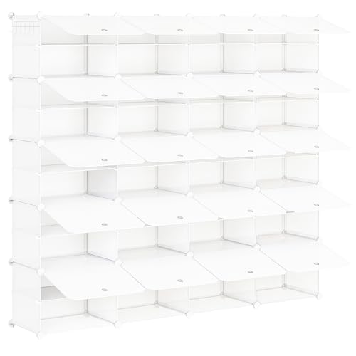 HOOBRO Armário de sapateira, 20 compartimentos, sapatos modulares, prateleiras de plástico, com porta, compartimento 40 x 30 x 30 cm, para sala de estar, corredor, entrada, quarto, branco EWT410SC01