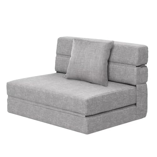ANONER Sofá de chão dobrável, poltrona, cama dobrável com espuma de memória e almofada, colchão sofá capa lavável unhas, sofá de futon cama para sala de estar loft cinzento claro