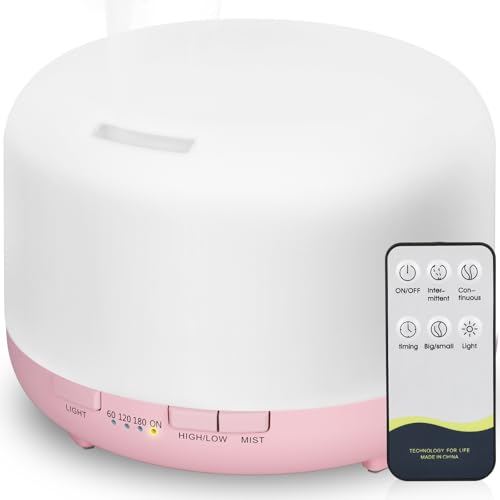 Hianjoo Aroma Diffuser humidificador 450 ml humidificador ultra-sónico aromaterapia candeeiro LED colorido com função de controlo remoto para ioga salão SPA viver dormir banho hotel, rosa