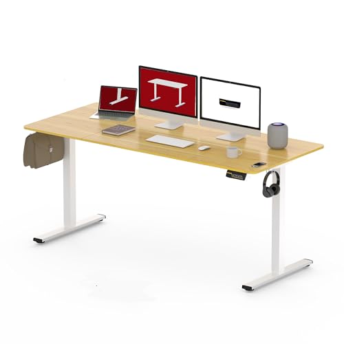 SANODESK 160 x 60 cm, mesa elétrica elevável, com placa de secretária regulável em altura, elétrico telescópico bidirecional com controlo de memória e tecnologia anticolisão (Bordo branco)