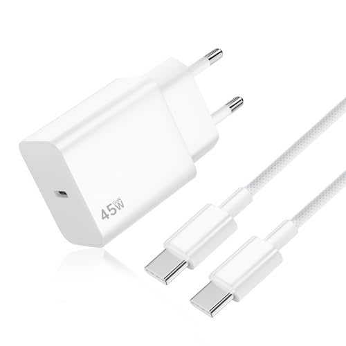 Carregador de 45W para Samang S25 Ultra, carregador rápido USB C com 2M 100W cabo entrançado compatível com Samsang Galaxy S25/S24/S22/S21 Ultra, para iPhone 15/16, Pad, MacB00k (B00k branco)