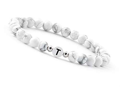 GD GOOD.designs EST. 2015 Pulseira de pérolas letra do casal branco com contas de howlita genuína I presente para o casal I pulseira personalizada para o casal