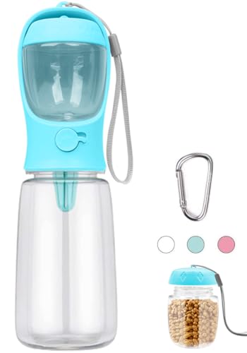 COTOP Garrafa de água para cães e recipiente de alimentos, garrafa portátil de 550 ml, com garrafa de comida para cães, garrafa de viagem para passear cães, dispensador de água para cães cachorro