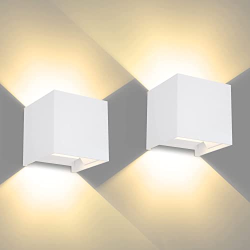 CANMEIJIA Aplique parede exterior 12 W impermeável IP65 candeeiro de parede interior exterior luz quente 3000 K ângulo ajustável candeeiro de parede branco para varanda sala de estar quarto