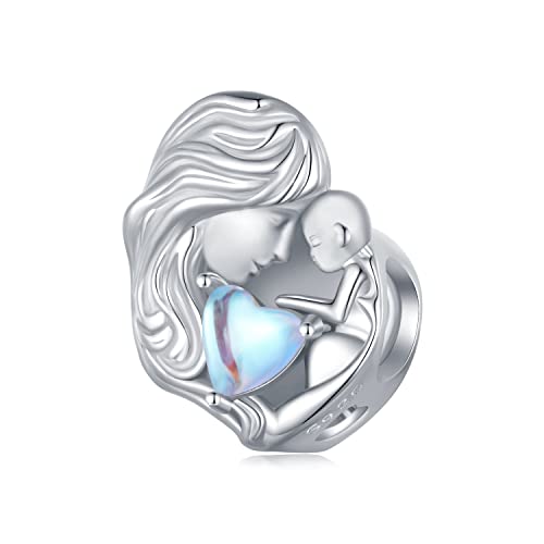 contas de pedra da lua de prata de lei 925 para mãe e filha para pulseiras Pandora, presente de joalharia para mulheres e meninas, Pedra da lua, Pedra da lua