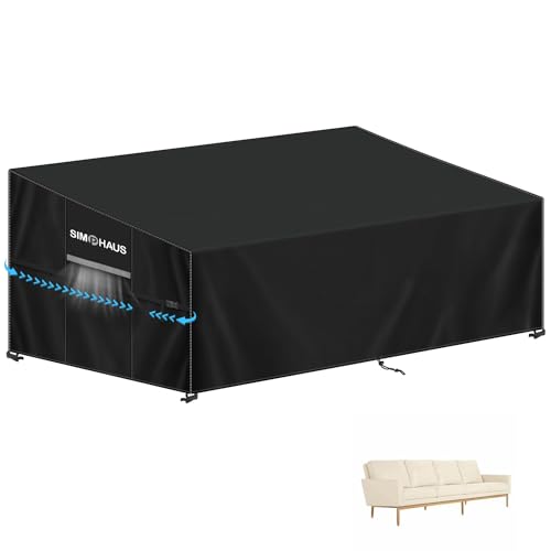 SIMPHAUS Capa de sofá de jardim impermeável capa protetora sofá jardim capa móveis jardim impermeável capa para sofá de terraço resistente ao vento anti-UV 420D tecido Oxford 265 x 102 x 89/61 cm