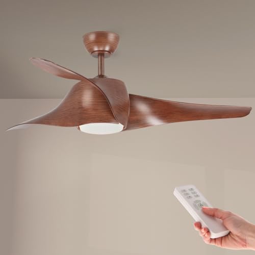 M Ledme - Ventoinha de teto com luz LED Fanton madeira com luz e controlo remoto, baixo consumo, motor DC, 8 velocidades, silencioso, 3 pás, modo inverno e verão, LM8081