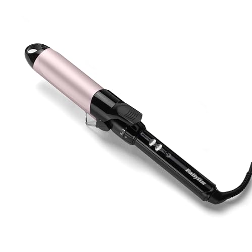 BaByliss Modelador de 38 mm, alisador de cabelo, barril de cetim toque, 10 temperaturas de 110 °C a 180 °C, ferramenta profissional para cachos, caracóis fáceis e duradouros, preto e rosa, C338E