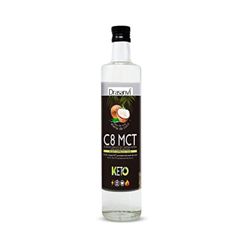 DRASANVI Óleo MCT Coco C8 puro | 100% ácido aprílico | Fonte de energia rápida de fácil absorção | Ajuda na perda de peso | Saciante e fácil