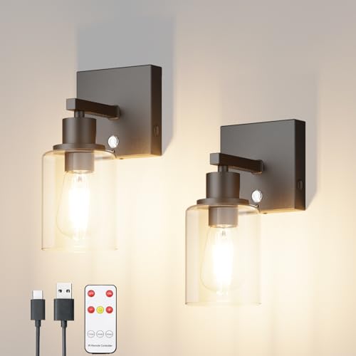 Klighten 6000 mAh Candeeiro de parede a pilhas, 2 peças candeeiro de parede LED com controlo remoto e controlo tátil, aplique de bateria, aplique de parede interior com lâmpada 3000 K branco quente,