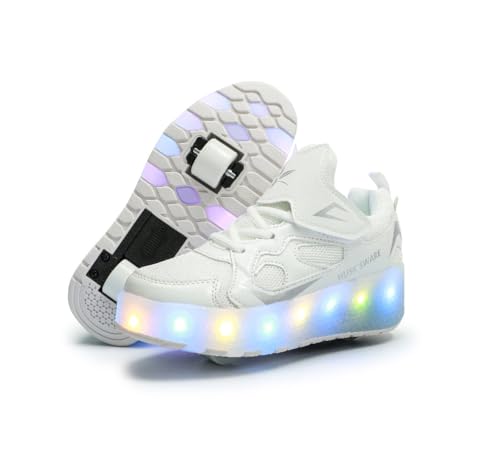 Sapatilhas para crianças, sapatilhas de skate com duas rodas, luz ajustável com mudança de cor, carregamento USB, universais para meninos e meninas, preto, rosa, ouro, prata, branco 27-40 EU.
