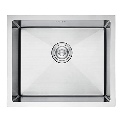 Ibergrif M85043 Lava-louça cozinha 50 x 43 cm, lava-louça sob bancada ou sobre bancada com filtro de drenagem, aço inoxidável