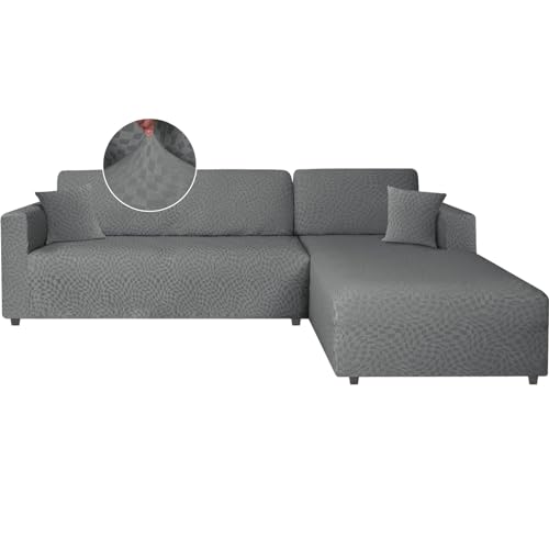 Ystyle Capa sofá Chaise comprida ajustável esquerdo direito, cobertura sofá Chaise Longue, 2 peças protetor sofá elástico ChaiseLongue, capa sofá L (2 lugares + 2 lugares, cinzento claro)