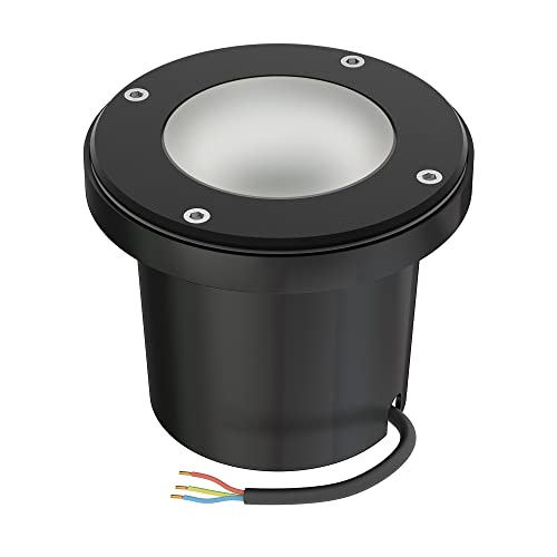 ledscom.de Candeeiro embutido de chão BOFU para exteriores, IP67, orientável, preto, redondo, 150 mm Ø, 1 GU10 máx. 15 W, vidro fosco