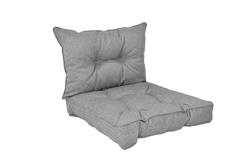 POKAR Almofadas Lounge exterior almofada assento móveis jardim almofada para cadeira, conjunto de 2: Almofada assento 60 x 60 x 10 cm encosto 60 x 40 x 10 cm, cinzento