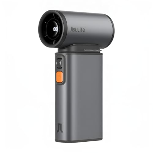 JISULIFE Ventilador turbo de mão com função de espanador de ar, ventilador de jato portátil com 1 - 100 velocidades, recarregável USB para limpeza de teclado/acampamento ao ar livre - cinzento escuro