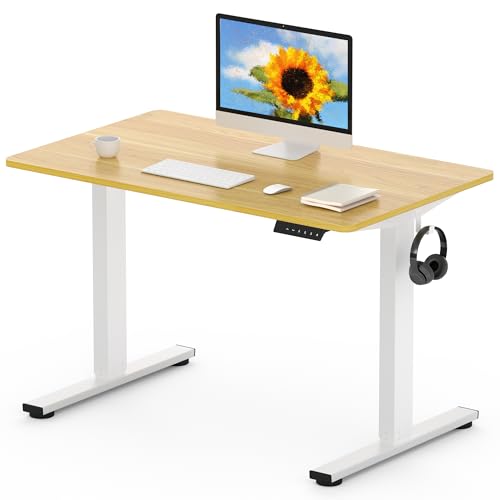 FLEXISPOT EN1 MAX, 120 x 80 cm, secretária elevável elétrica com placa inteira mesa de elevação, Standing Desk, mesa elevável secretária com 2 ganchos e 4 funções de memória