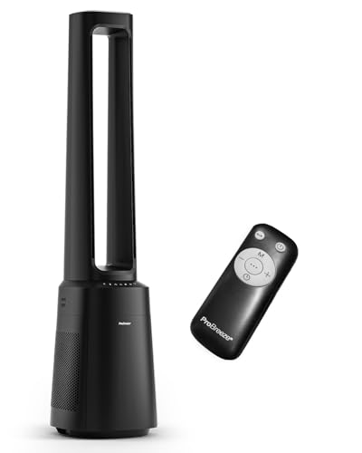 Pro Breeze OmniAir Ventilador sem rotor de 105 cm com purificador de ar, ventilador oscilante de 75°, controlo remoto, filtro HEPA 13, ecrã LED, 10 velocidades, ventilador de torre muito silencioso