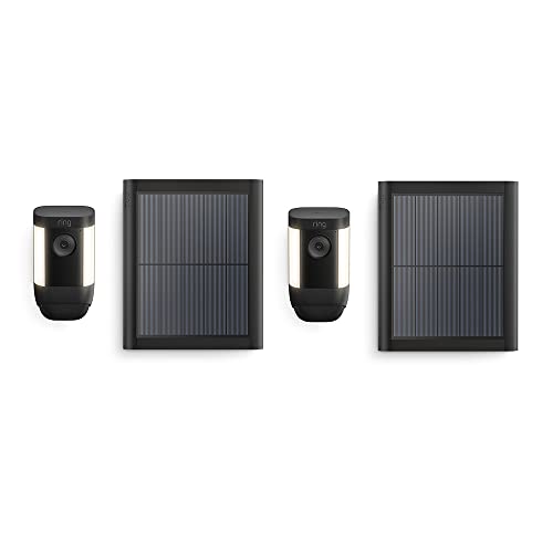 Ring C ámara Pro con luces solar (Spotlight Cam Pro Solar)|Vídeo 2K con Ring Vision, detección de movimiento 3D, luces LED |Con 30 días de prueba gratuita de Ring Home | 2 Cámaras