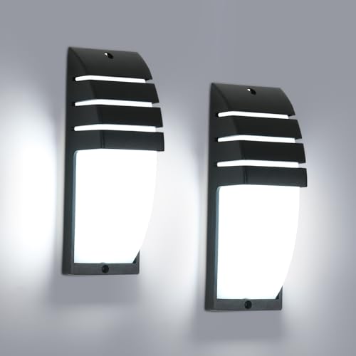 Goeco 2 Pack lâmpadas de parede LED exteriores, 12 W 1300 LM apliques de parede IP65 impermeáveis, 6500 K luz branca fria iluminação para pátio, jardim, quarto, sala de estar, 22,5 cm x 8 cm